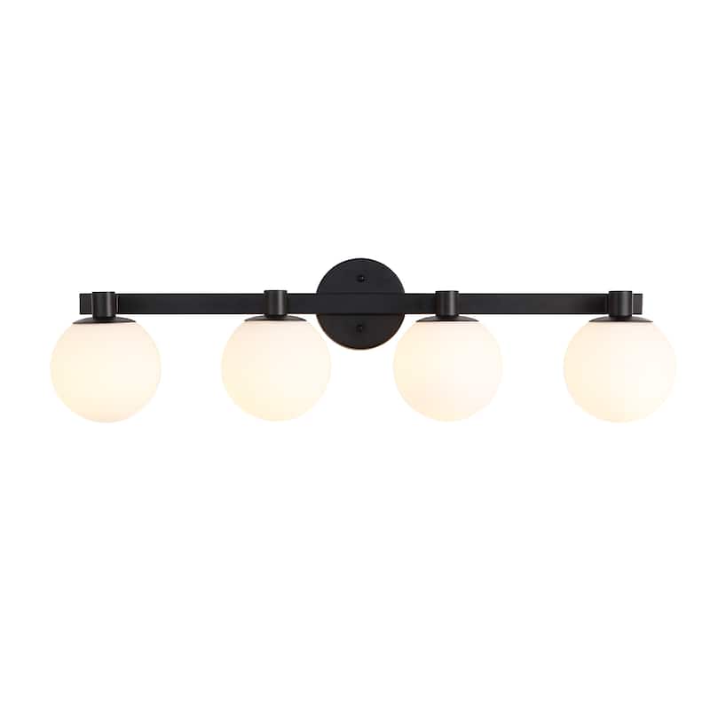 Cecil Globe Metal/Frosted Glass LED Vanity, by JONATHAN Y - 4-Light - Brass Gold/Black/White