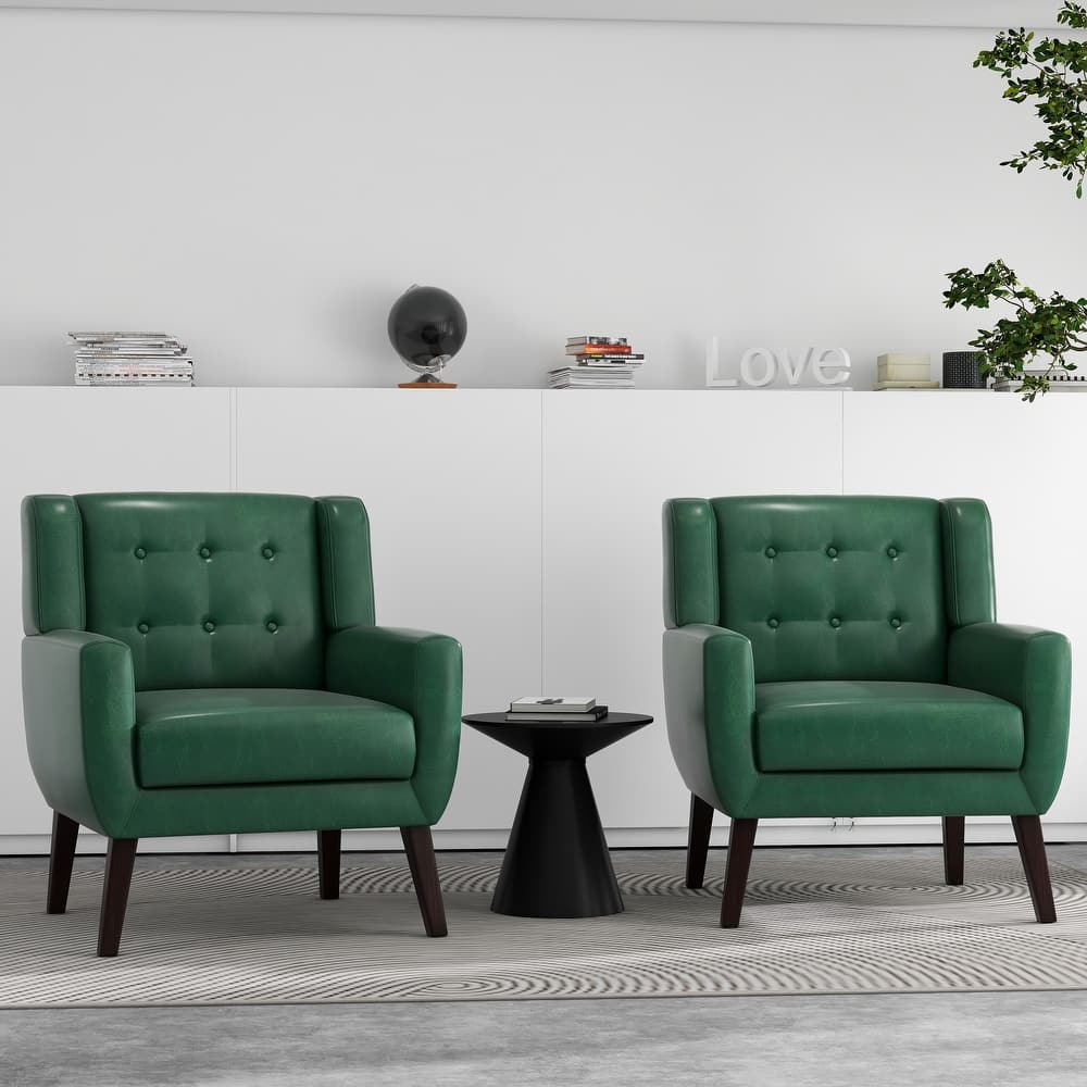 2 Set Modern Tufted Linen Upholstered Accent Chair Faux Leather Armchair