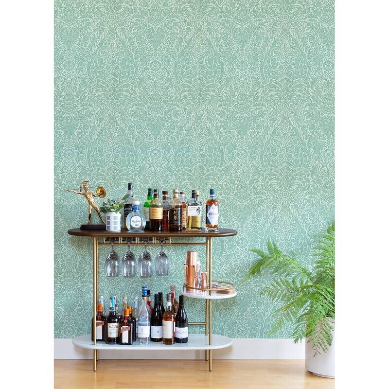A-Street Prints Maris Mint Flock Damask Wallpaper