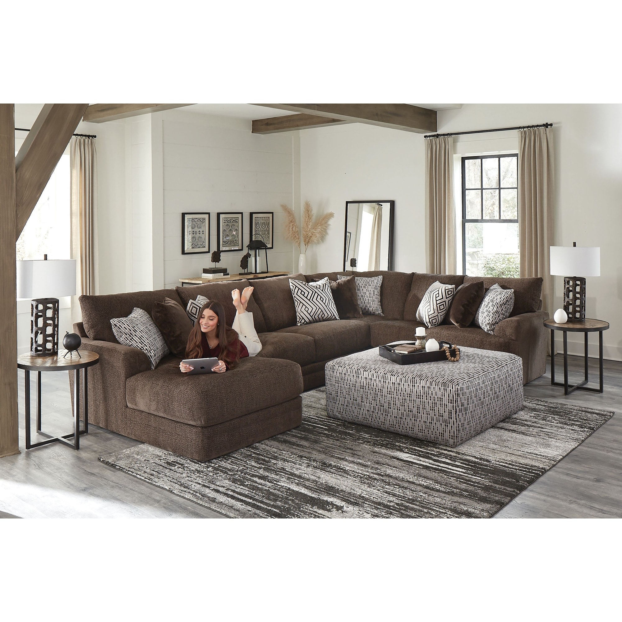 Brown sectional best sale with ottoman