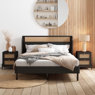3 Pieces Modern Cannage Rattan Wood Bedroom set - Bed Bath & Beyond