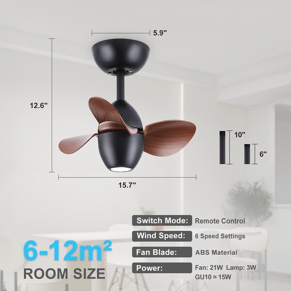 15.7in Small Quiet DC Motor Ceiling Fan, Blue Ceiling Fan with