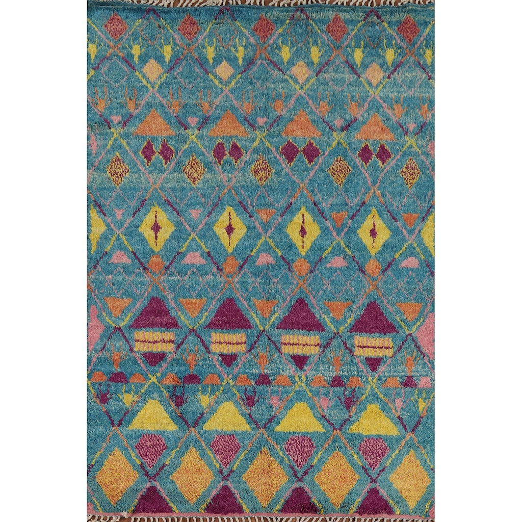All-Over Trellis Plush Moroccan Area Rug Handmade Wool Carpet - 6'8" x 10'5"