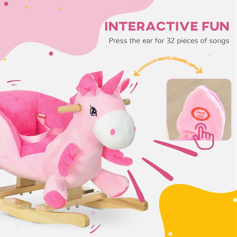 Toddler Rocking Unicorn with Music, Safety Seatbelt & Footrests, Plush Ride-On Horse for Kids 18-36 Months