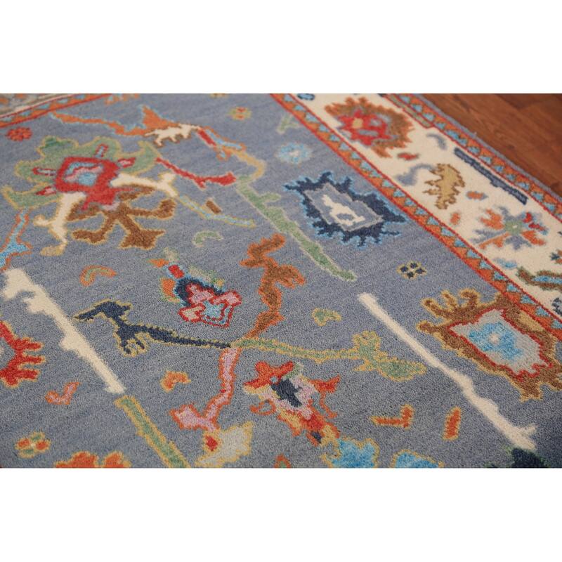 Blue Oushak Oriental Rug Transitional Handmade Wool Carpet - 4'1"x 5'11"