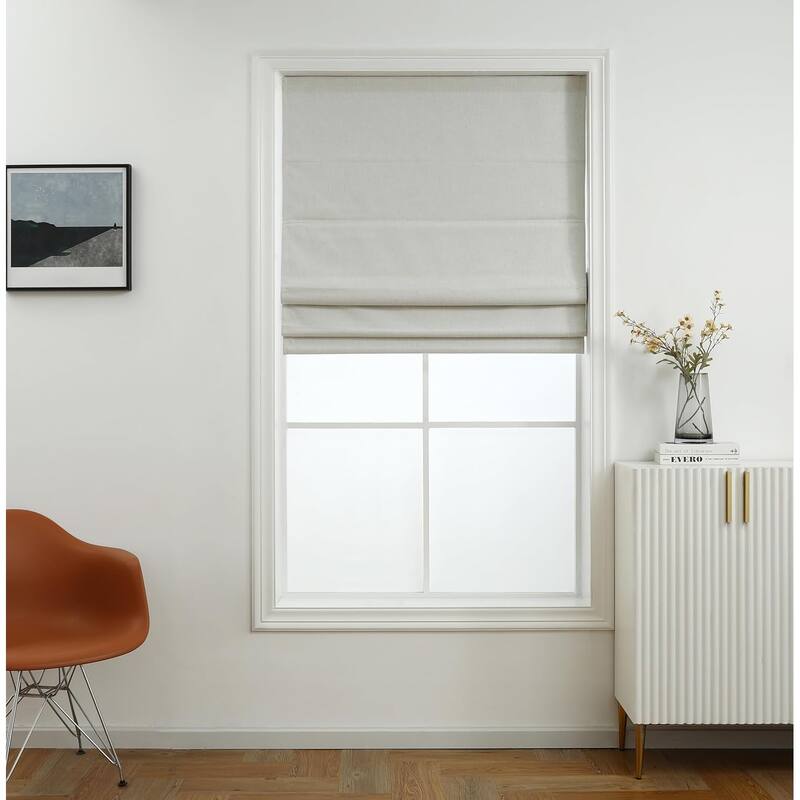 100% Blackout Roman Shade Belgian Linen Look Polyester Fabric - 23"Wx64"H - Off white