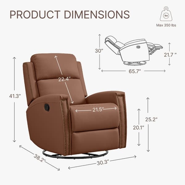 dimension image slide 3 of 4, Jerome Swivel Glider Recliner Nursery Chair Manual Push Back Recliner