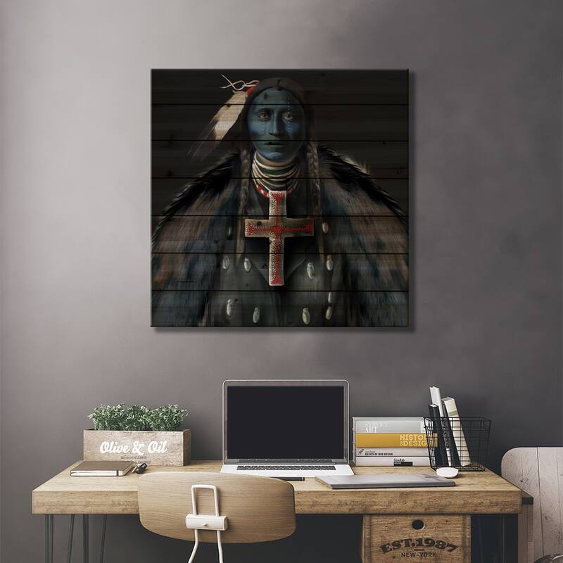 Silver Cross Print On Wood by Juliana Loomer - Multi-Color
