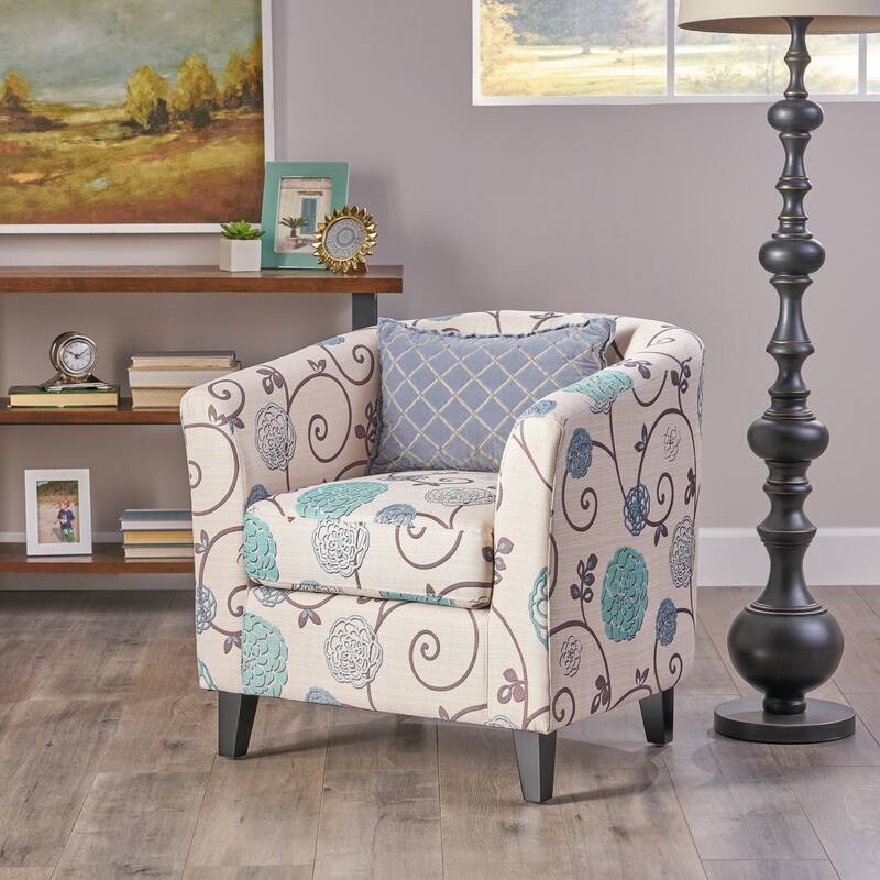 White+Blue Modern 30.5" Upholstered Club Chair with Birch Wood Legs for Living Room