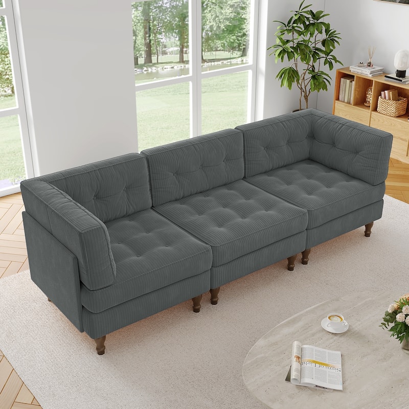 98"W Modular Upholstered Corduroy Sectional Sofa for Living Room