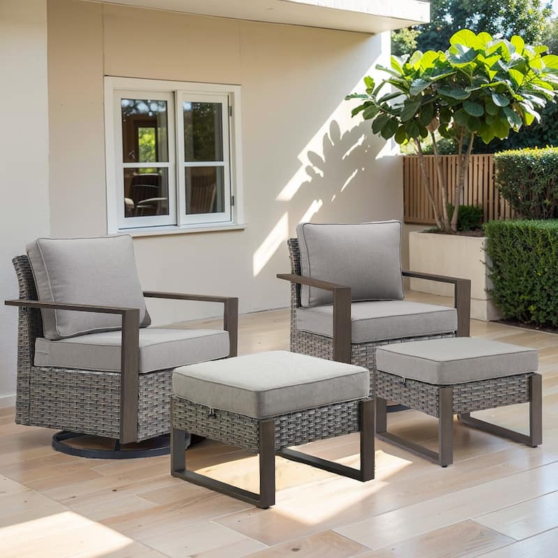 Outdoor Swivel Rocker Patio Chairs and Ottoman - Grey - Grey - Grey