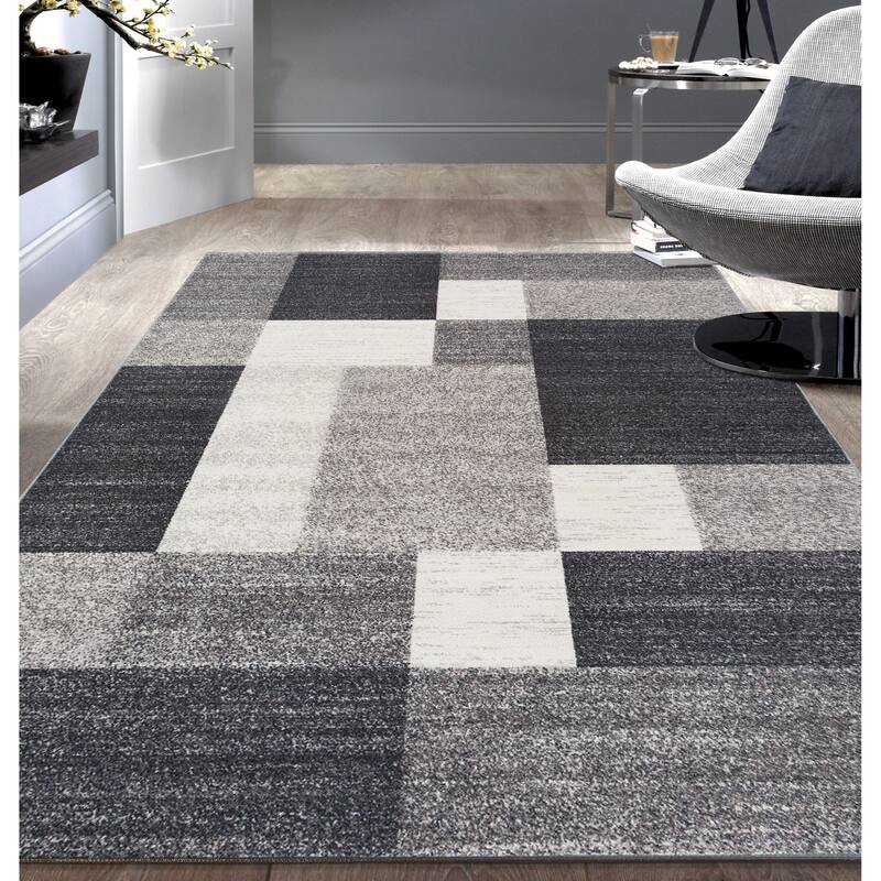 World Rug Gallery Modern Boxes Design Non-slip (Non-skid) Area Rug