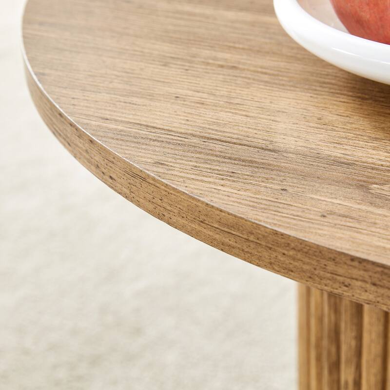 Modern Round Coffee Table with Cylindrical Legs Wooden Center Table with Concealed Storage Space Living Room Tea Table