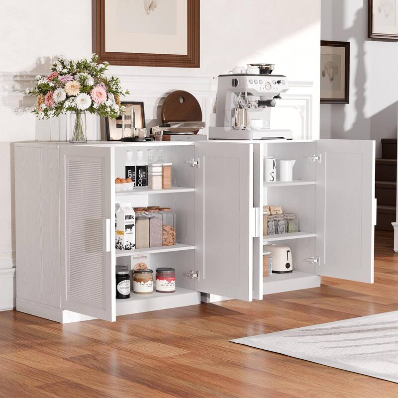 31"H Classic Storage Cabinet with Adjustable Shelves with Rattan Doors