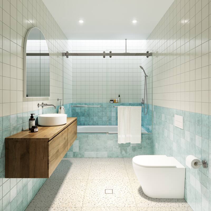 Polaris 60 in. x 66 in. Fully Frameless Glass Sliding Bypass Bathtub Doors with Square Hardware