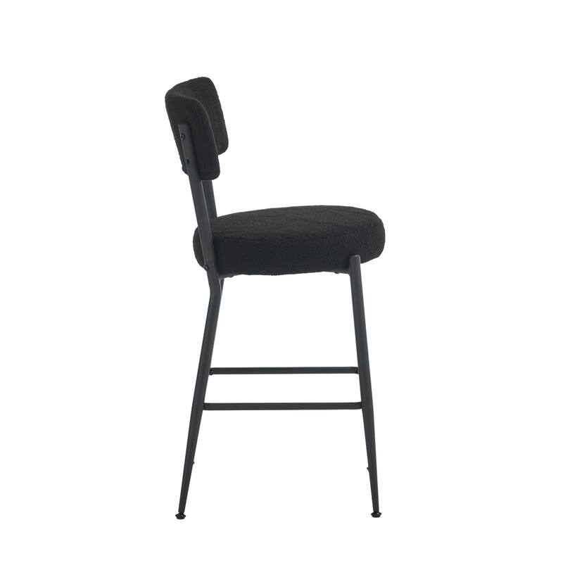 Set Of 4 Modern Teddy Fabric Upholstered Bar Stools - Metal Base High Stool - Suitable For Kitchen