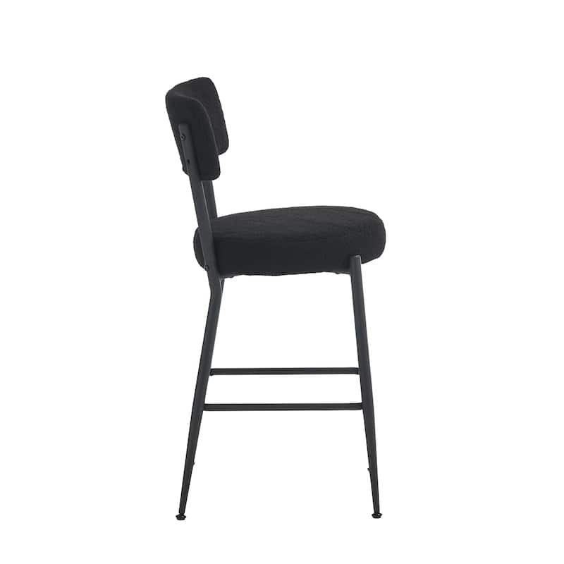 Set of 4 Modern Teddy Fabric Upholstered Bar Stools, Metal Base High Stool Suitable for Kitchen, Dining and Living Room