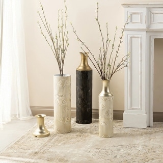Glitzhome Set of 2 Modern White Black and Gold Metal Floor Vases for ...