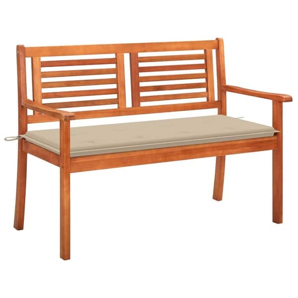 slide 2 of 11, vidaXL 2-Seater Patio Bench with Cushion 47.2" Solid Eucalyptus Wood - 47.2" x 23.6" x 35"