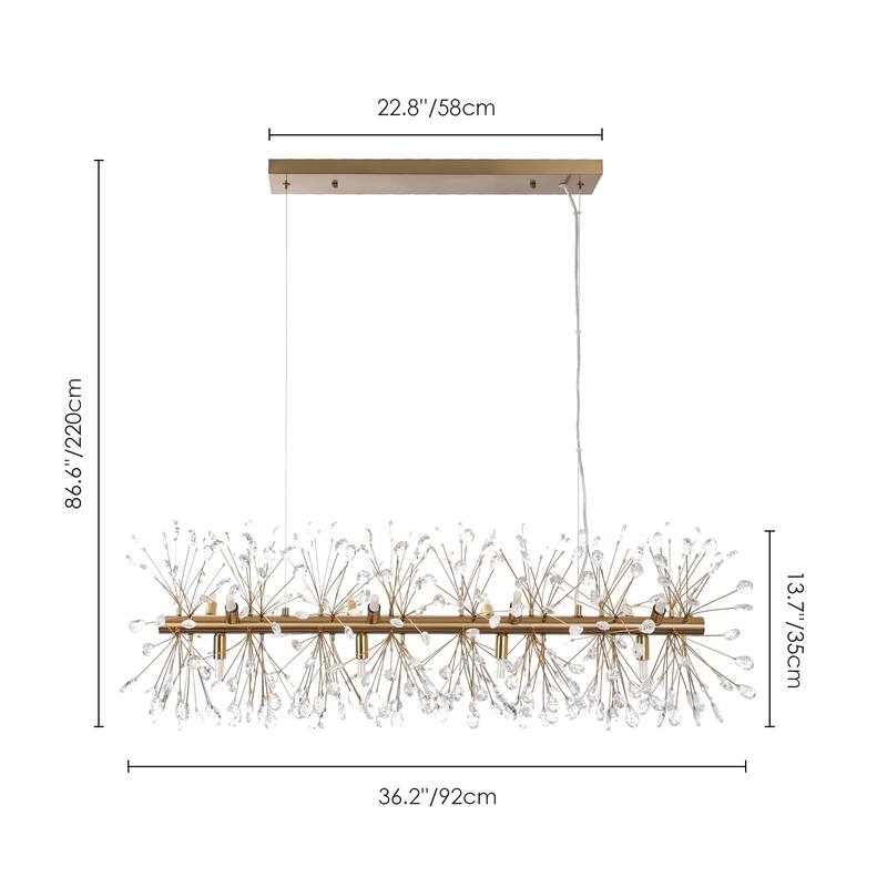 9/12-Light Modern Glam Linear Sputnik Starburst Beaded Crystal Chandelier Firework Kitchen Island Pendant