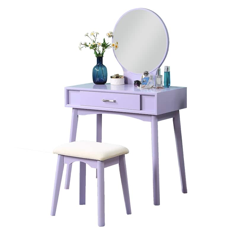 Contemporary Wood Vanity and Stool Set - Purple