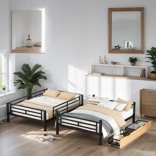 Metal Full Size Convertible Kids Bunk Bed with 2 Drawers, Black