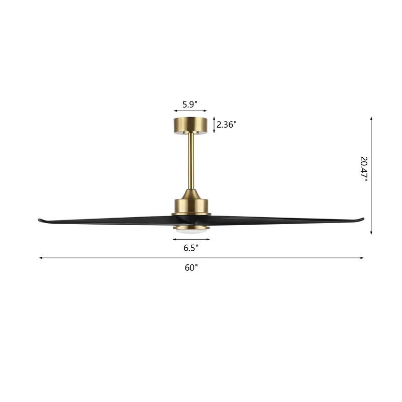 WINGBO 60 Inch DC Ceiling Fan with Lights and Remote Control, 3 Reversible Carved Wood Blades, 6-Speed Noiseless DC Motor