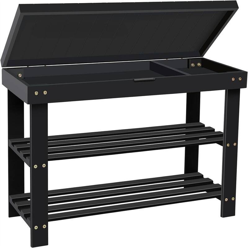 Shoe Rack Bench for Entryway - 18"D x 27.5"W x 11"H - Black