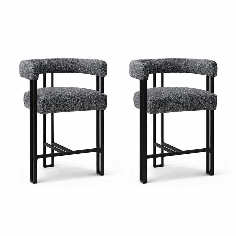 24" Seat Height Upholstered Tweed Solid Back Counter Stool