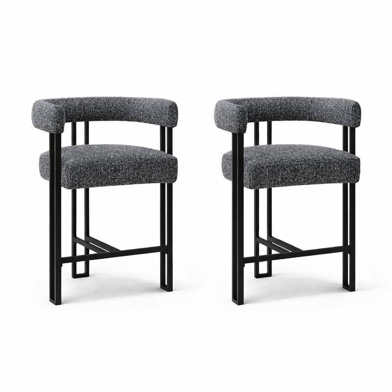 25" Seat Height Upholstered Tweed Black Matel Counter Stool - Black-2-piece