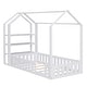 preview thumbnail 14 of 15, Twin House Bed Floor Bed Fence-shaped Guardrail Creativity House Bed with Fence and Detachable Storage Shelves - White