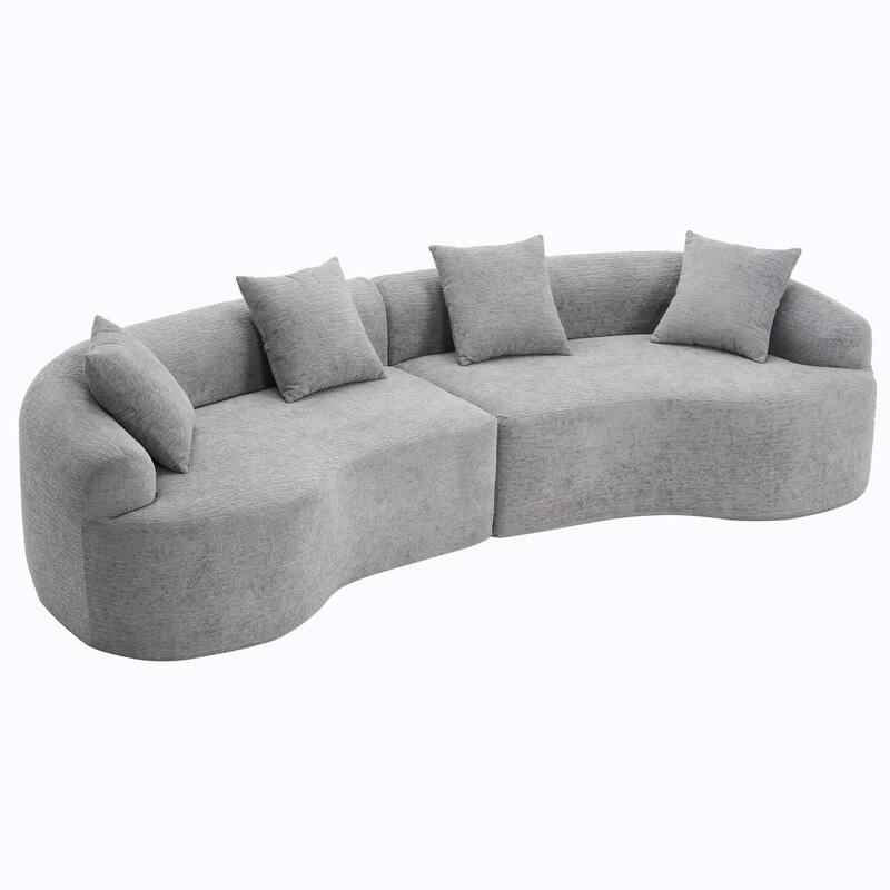 Full Compression Sponge Chenille Curved Sleeper Sofa Couch with 4 Pillows