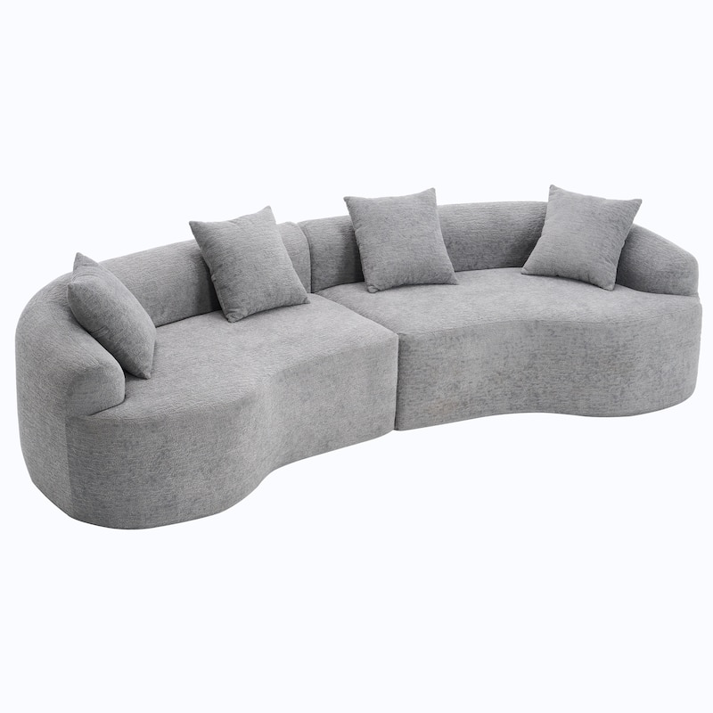 Luxury Chenille Fabric Sofa,4 Seater Modular Curved Sectional Couch - Grey