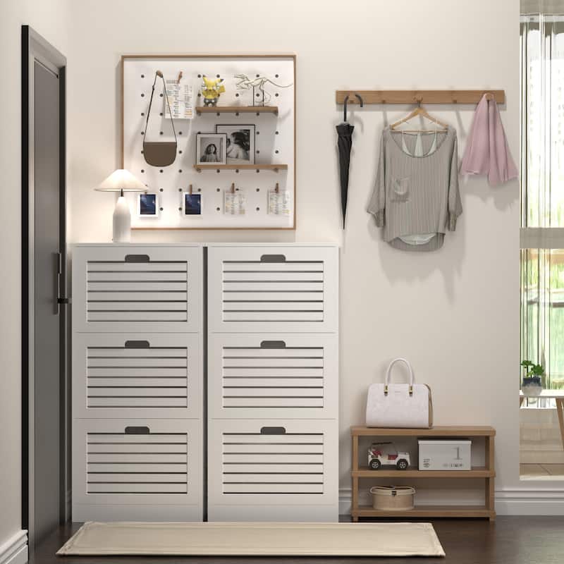 Shoe Cabinet with 3 Flip Drawers, Large Capacity Wooden Shoe Storage Cabinet, Shoe Rack with Adjustable Shelves