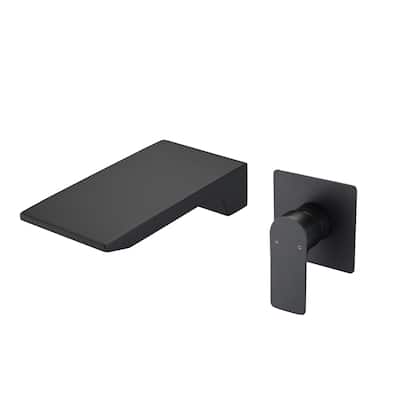 Matte Balck Wall Mount Bathroom Sink Faucet, Single Handle Bathtub Faucet with Waterfall Spout Brass Rough-in Valve Included