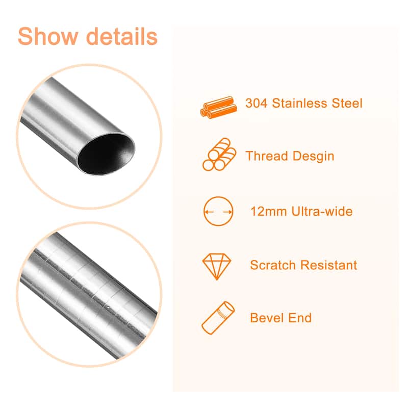 5Pcs 8.5" Bevel End Stainless Steel Straws Reusable Metal Straw