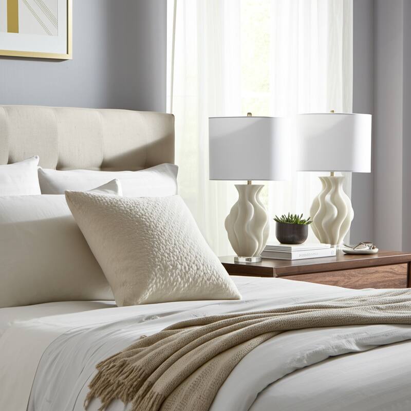 Stone Quartz Table Lamp Wavy Textured Base Fabric Shade - 29" White - 16" x 16" x 29"