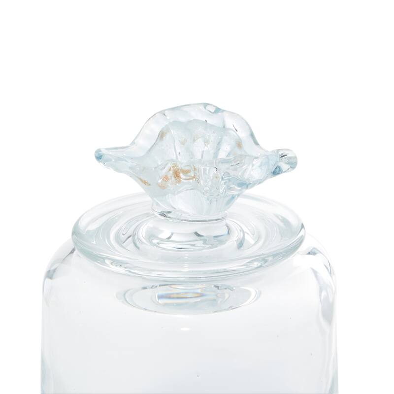 Blue Glass Handmade Shell Living Room Decorative Jars with Whale and Seashell Tops (Set of 2) - 5 x 5 x 9