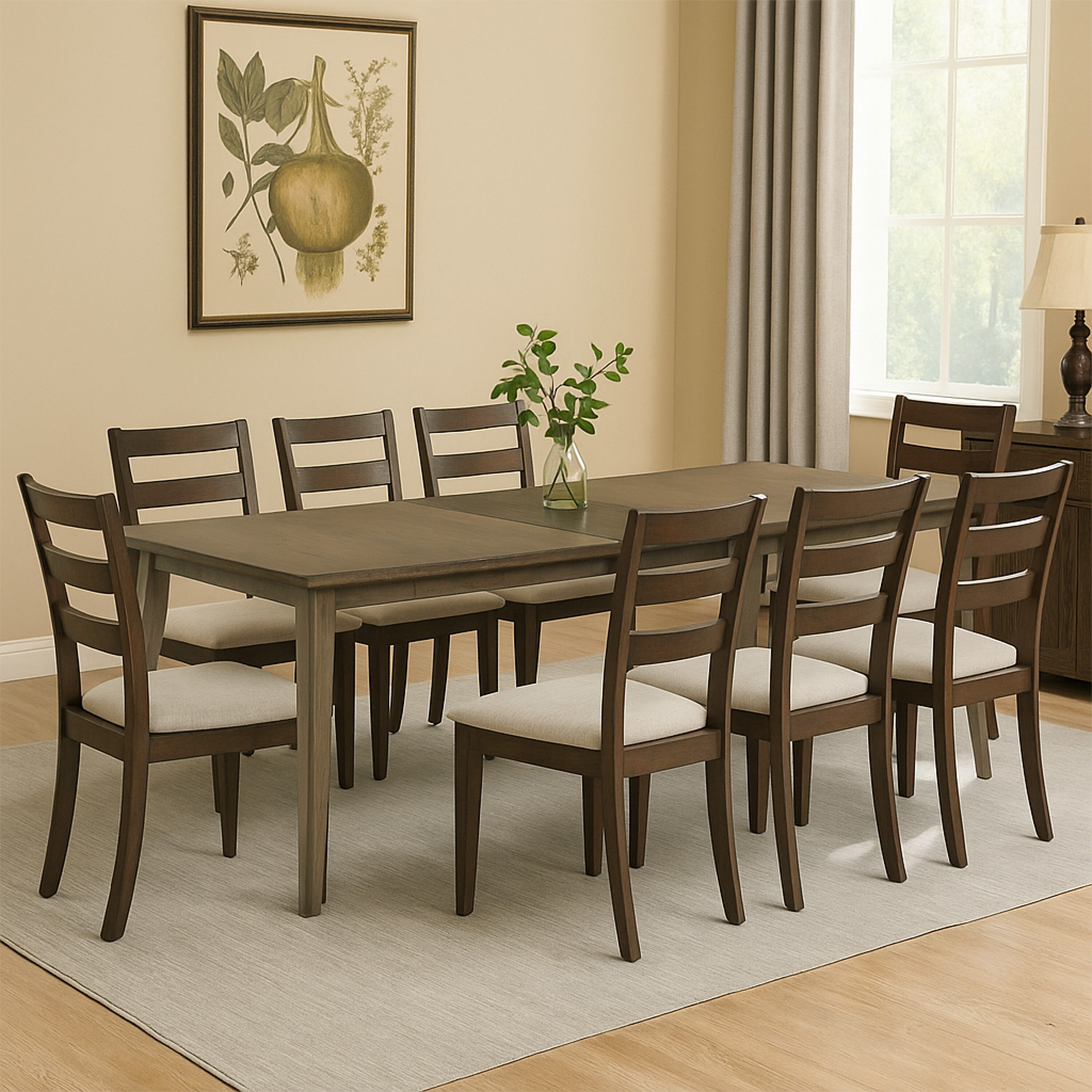 Yuki 72-88 Inch Extendable Dining Table, Tapered Legs, Vintage