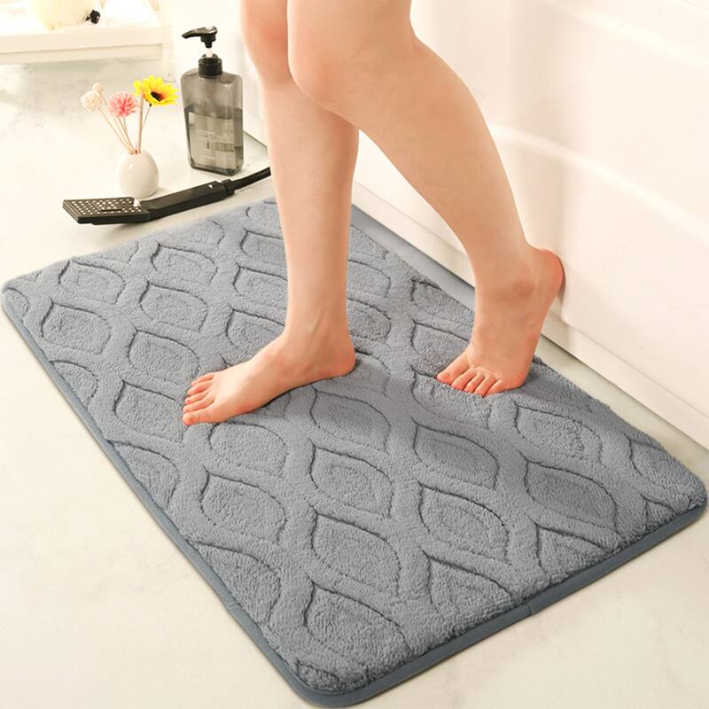 Absorbent Bathroom Rug, Soft Non Slip Mat, Rubber Backing Quick Dry Rugs for Shower Floor, Bath Decor - Grey - 16" x 24"