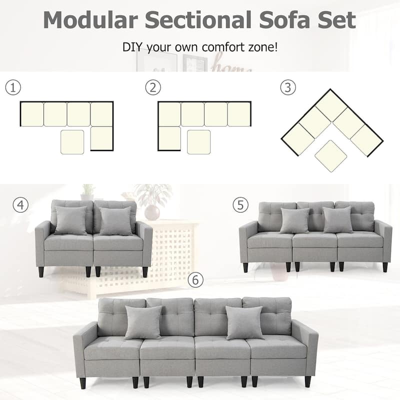 Gymax L-shaped Sectional Corner Sofa Set Living Room Furniture w/