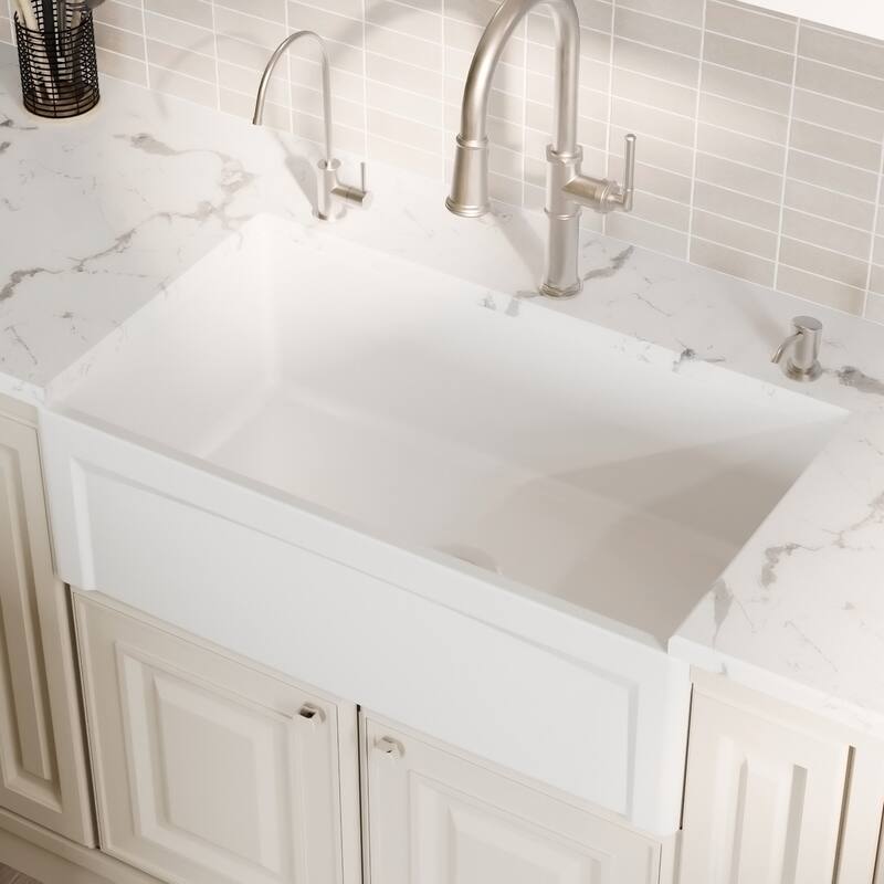 Karran FCP33SB 33" Single Bowl Panel Front Farmhouse Fireclay Kitchen Sink with Reversible Apron Front