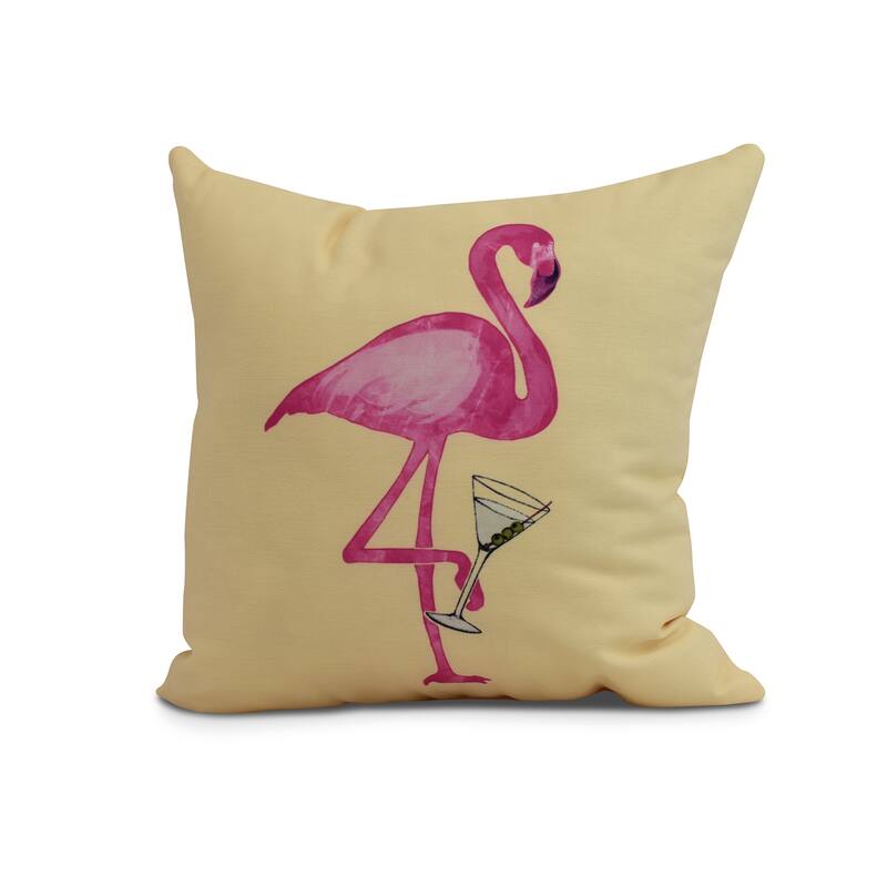 18 x 18 Inch Single Flamingo Animal Print Outdoor Pillow - Yellow