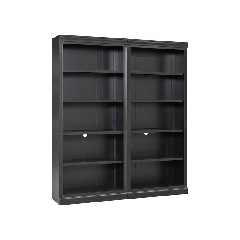 Wood Bookshelves Set of 2, 83" 5-Tier Open Bookcases with LED Light Bar, Modern Floor Storage Cabinet with Adjustable Shelves