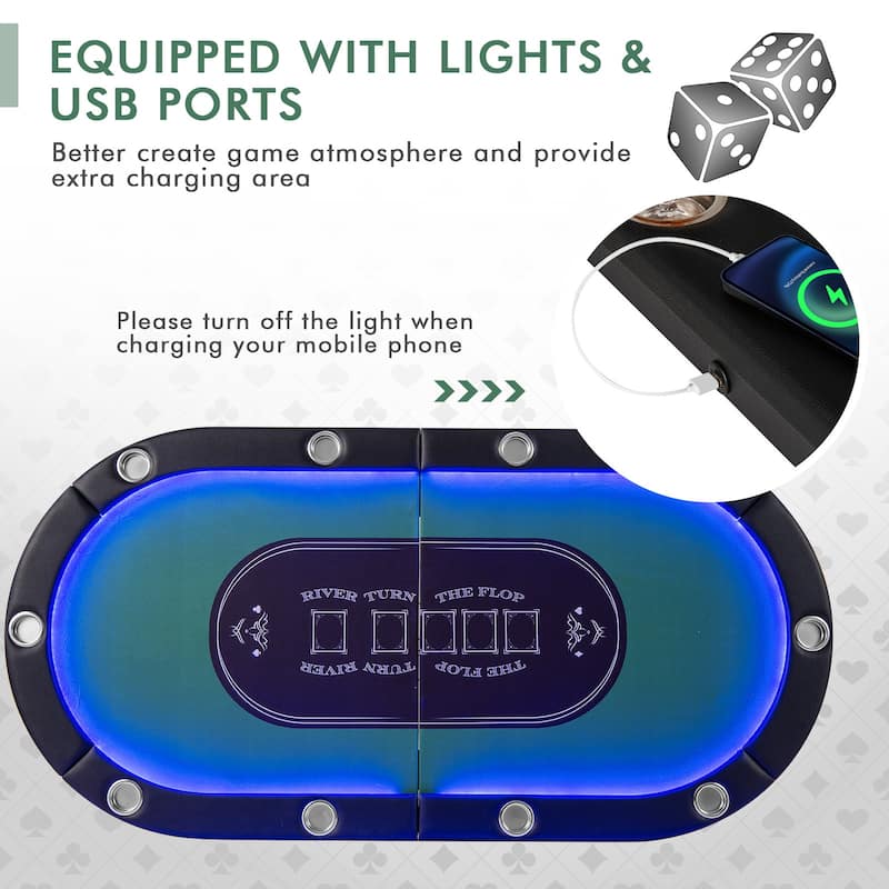 Costway Foldable 10 Player Poker Table Casino Texas Holdem with LED - See Details