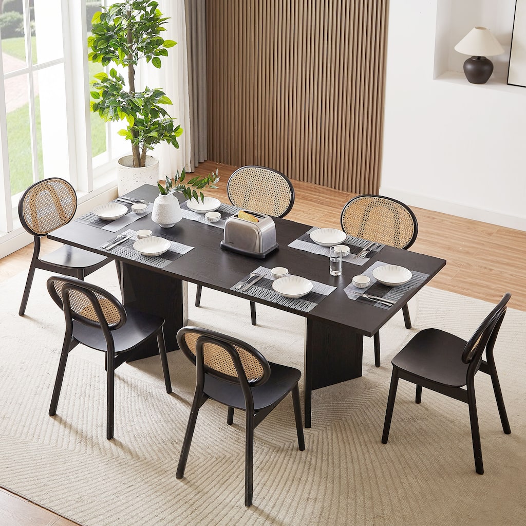 Black Wood Grain Rectangular Dining Table with Butterfly Legs Seats 4-6 - 79"