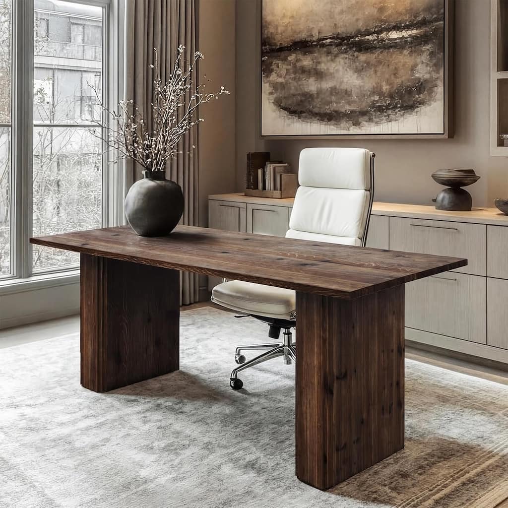 63-Inch Solid Wood Executive Desk, Modern Home Office Desk, Large Work Study Table