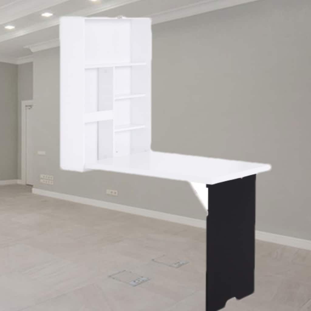 Space-Saving Wall-Mounted Fold-Out Desk with Blackboard and Storage Shelves for Multi-Use Rooms