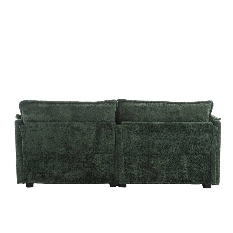 Chenille Fabric Double Sofa with High-Density Sponge Filling, Removable Armrests, and Side Storage Bags