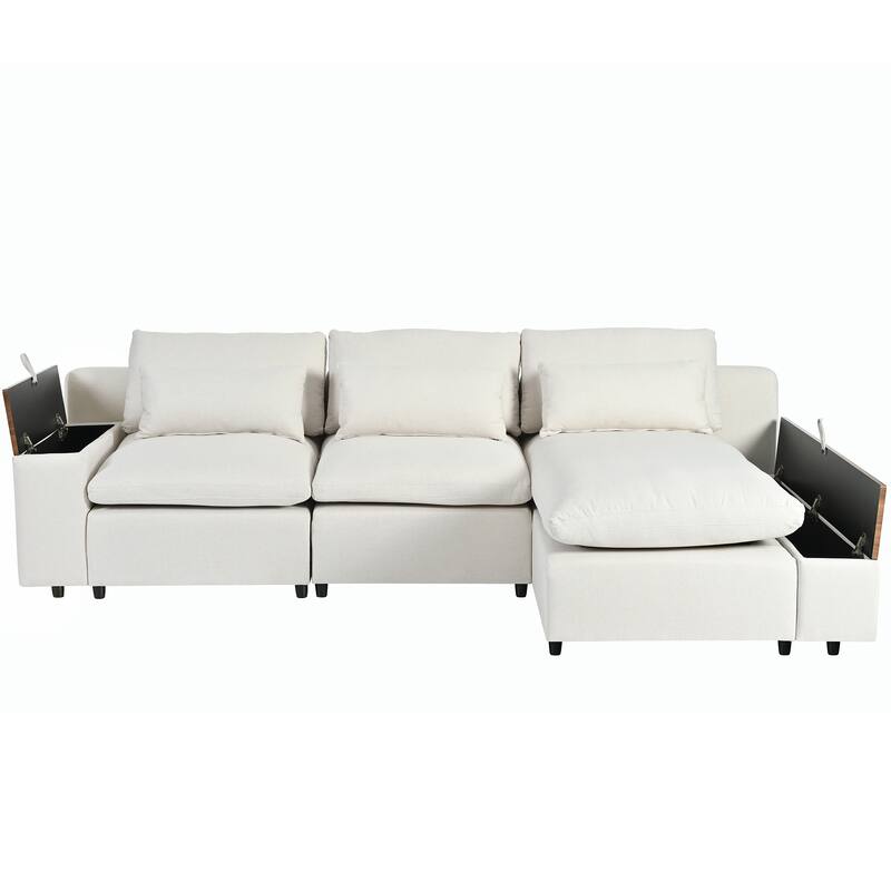 109.8'' L-Shaped 3 Seater Modular Sectional Sofa with 3-Pillow, Removable Back Cushions and 2 Storage Compartments